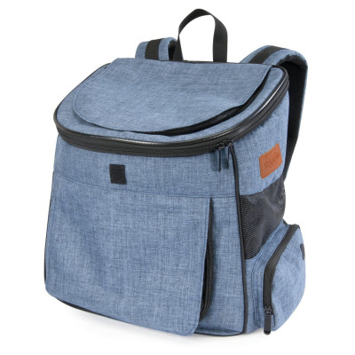 Modrý ruksak s taškou pre domáce zvieratá