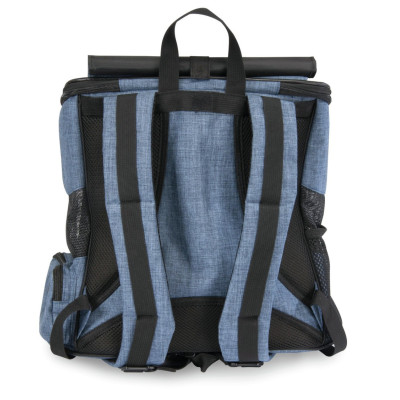 Modrý ruksak s taškou pre domáce zvieratá