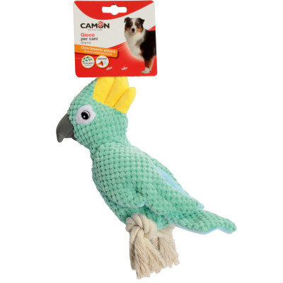 Hračka pre psa - papagáj z polyesteru a lana s pískacím a šušťavým efektom