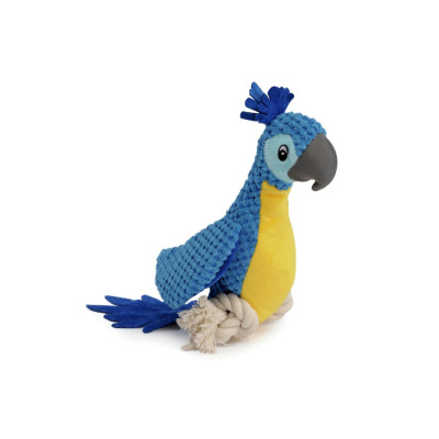 Hračka pre psa - papagáj z polyesteru a lana s pískacím a šušťavým efektom