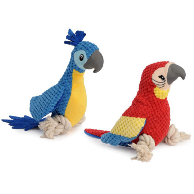 Hračka pre psa - papagáj z polyesteru a lana s pískacím a šušťavým efektom