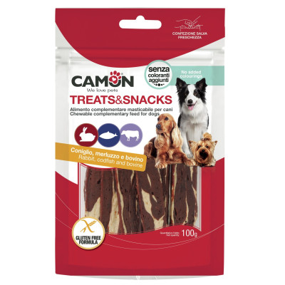 Treats&Snacks Dog - králik, treska a hovädzia koža 100g