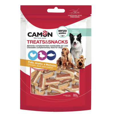 Treats&Snacks Dog - kúsky z kuraťa, kačky a tresky 80g